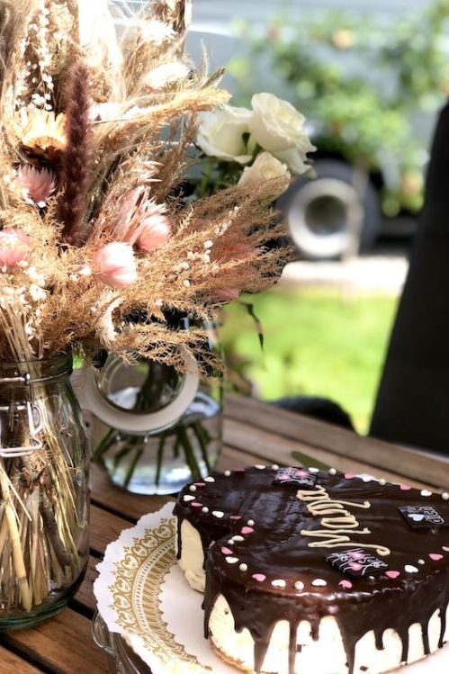 Heart shaped cake with dried flowers