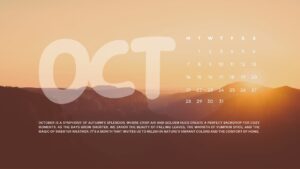 October Desktop Background with Calendar and a sunset in the back