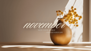 Wallpaper "November" with a picture of yellow flowers in a wooden vase