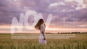 Wallpaper "November" with a picture of a girl in a field and a calendar